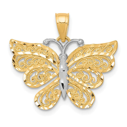 10K Gelb mit Rhodium mit Rhodium Schmetterling Anhänger