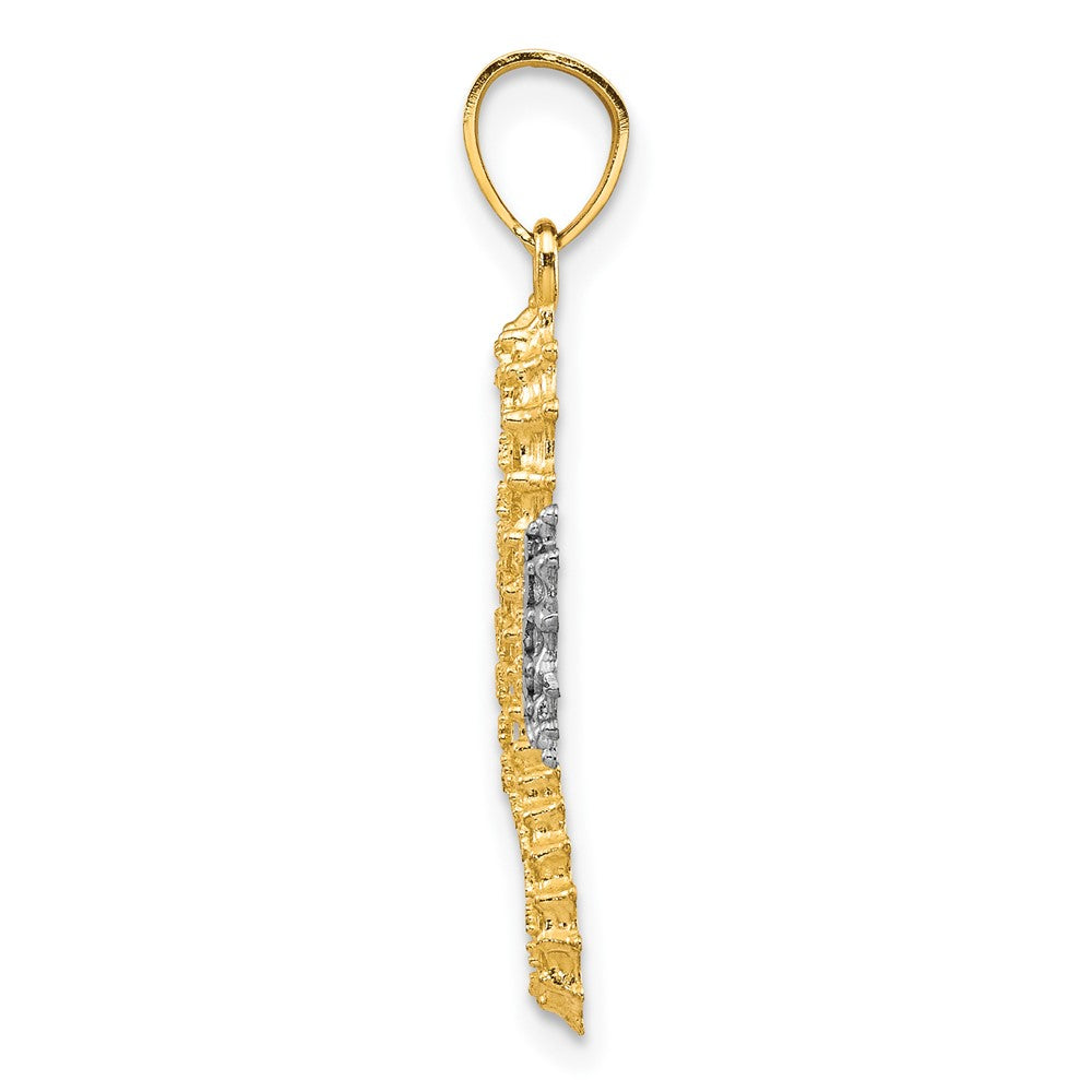 10K Gelb mit Rhodium Seepferdchen Charm