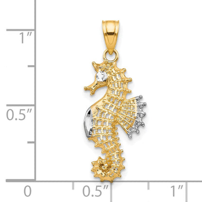10K Gelb mit Rhodium Seepferdchen Charm
