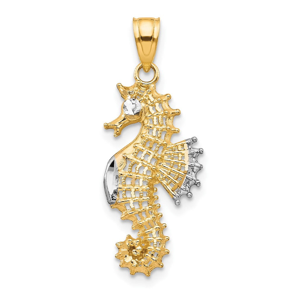 10K Gelb mit Rhodium Seepferdchen Charm