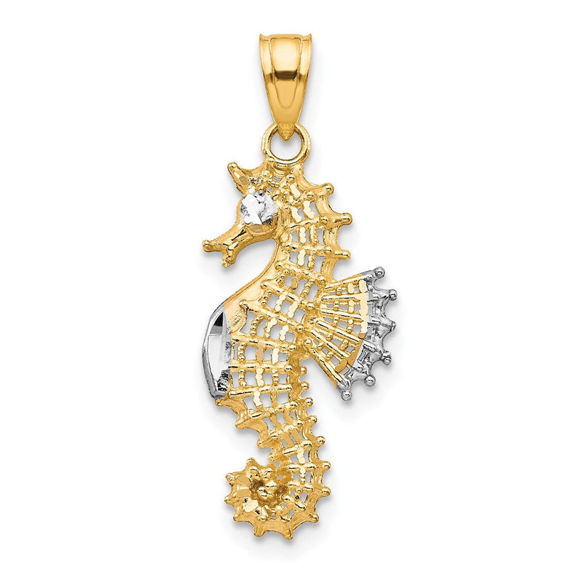 10K Gelb mit Rhodium Seepferdchen Charm