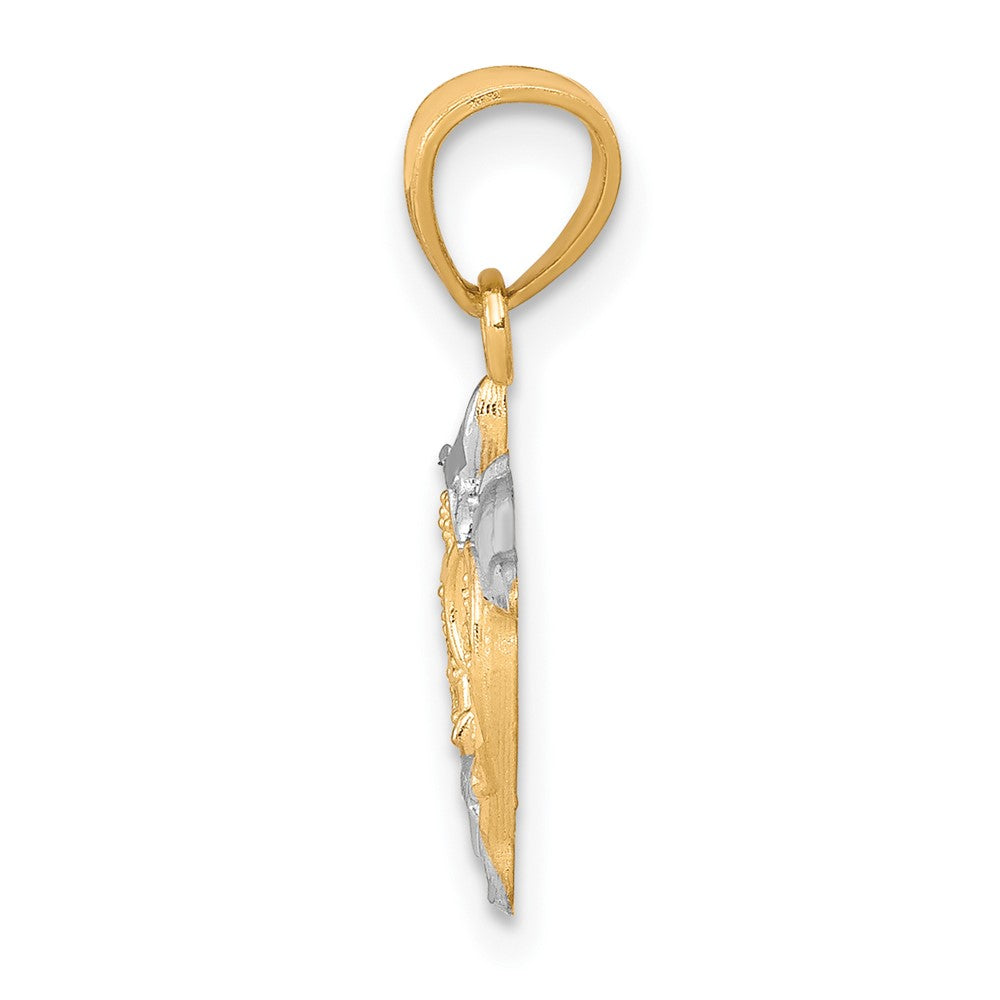 10K Gelb mit Rhodium Klein Delfin Charm