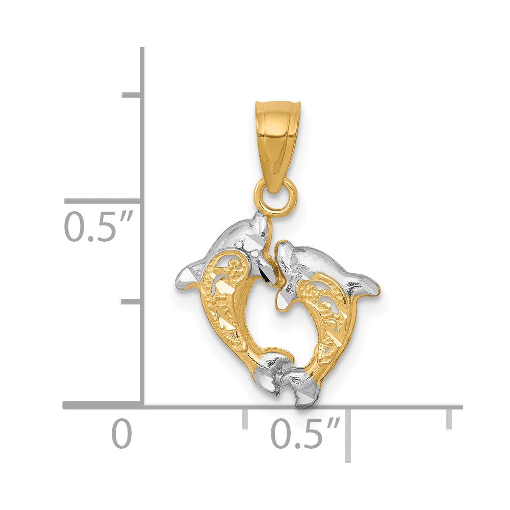 10K Gelb mit Rhodium Klein Delfin Charm