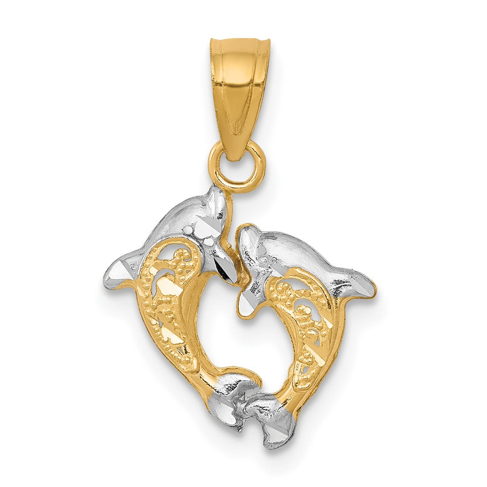 10K Gelb mit Rhodium Klein Delfin Charm