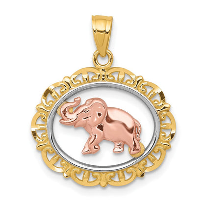 10K Bicolor mit Weiß Rhodium Elefant Charm