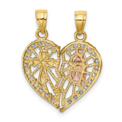 10K Bicolor 10K Bicolor mit Weiß Rhodium Zirkonia Religious Break-apart Herz Anhänger