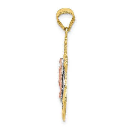 10K Bicolor Gold mit Rhodium Anker-Muttergottes-Anhänger