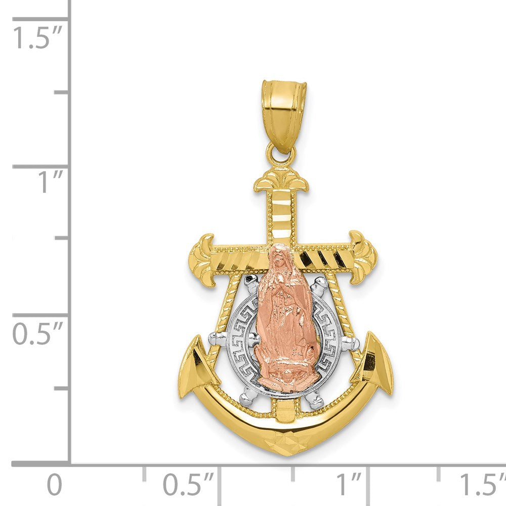 10K Bicolor Gold mit Rhodium Anker-Muttergottes-Anhänger