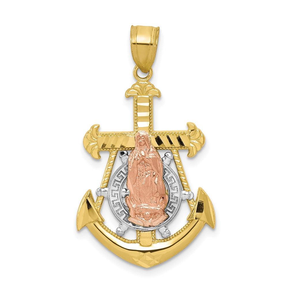10K Bicolor Gold mit Rhodium Anker-Muttergottes-Anhänger