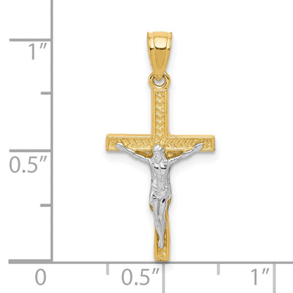 10K Gelb mit Rhodium mit Rhodium Kruzifix Anhänger