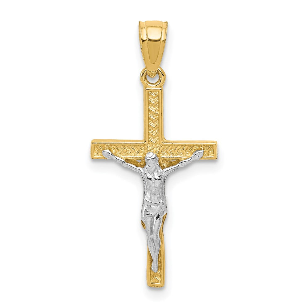 10K Gelb mit Rhodium mit Rhodium Kruzifix Anhänger
