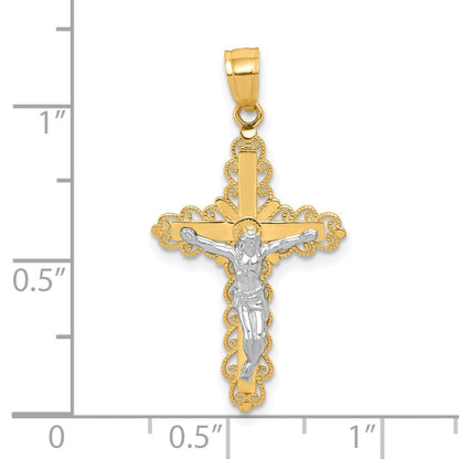 10K Gelb mit Rhodium mit Rhodium Filigran Kruzifix Anhänger