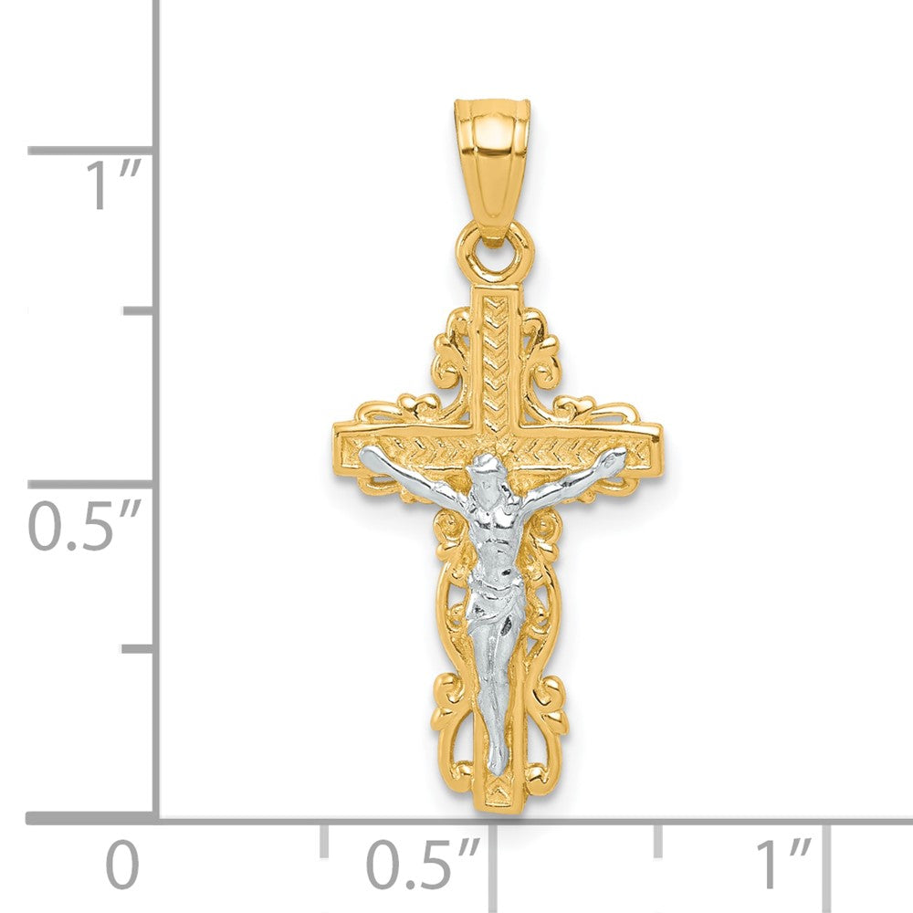 10K Gelb mit Rhodium mit Rhodium Kruzifix Anhänger