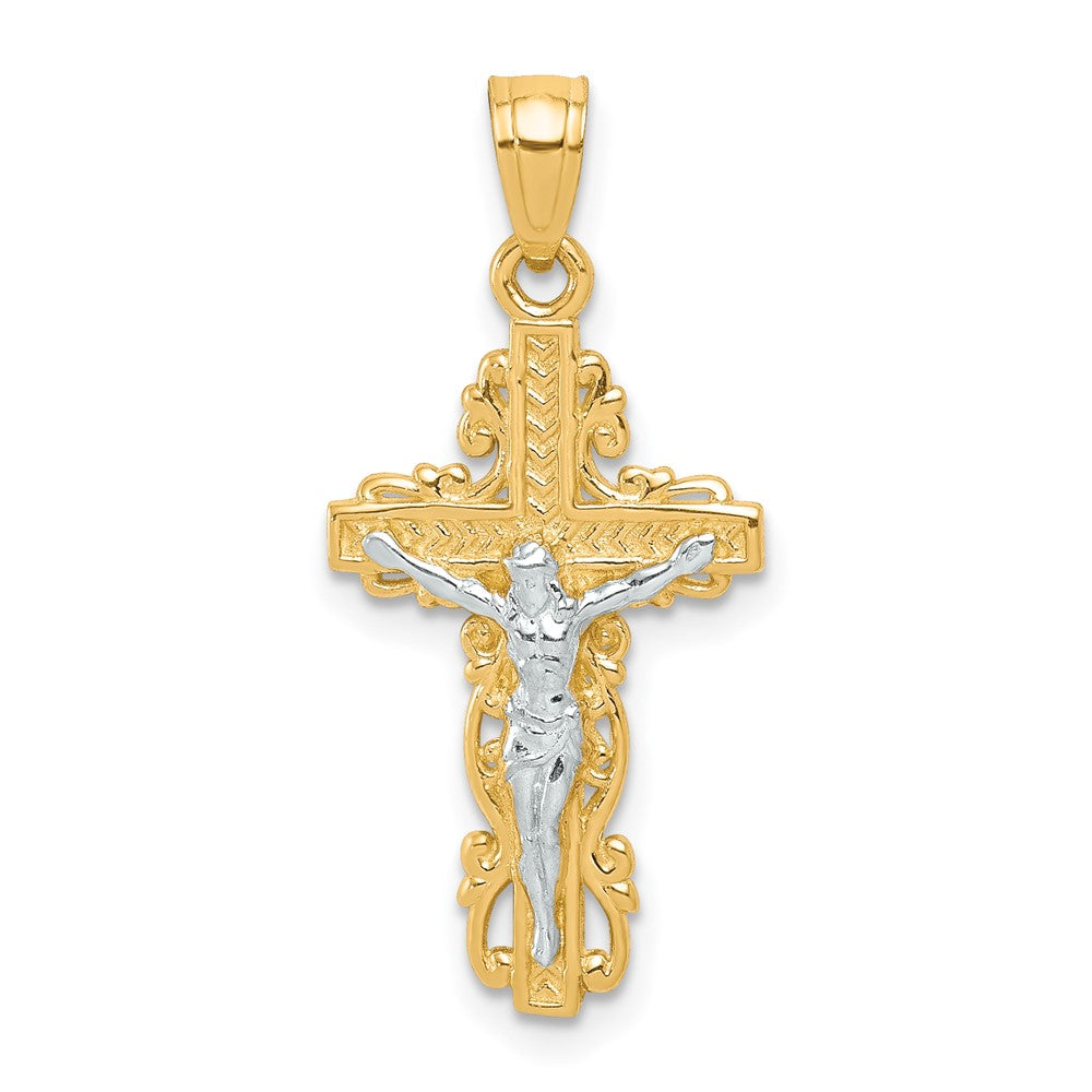 10K Gelb mit Rhodium mit Rhodium Kruzifix Anhänger