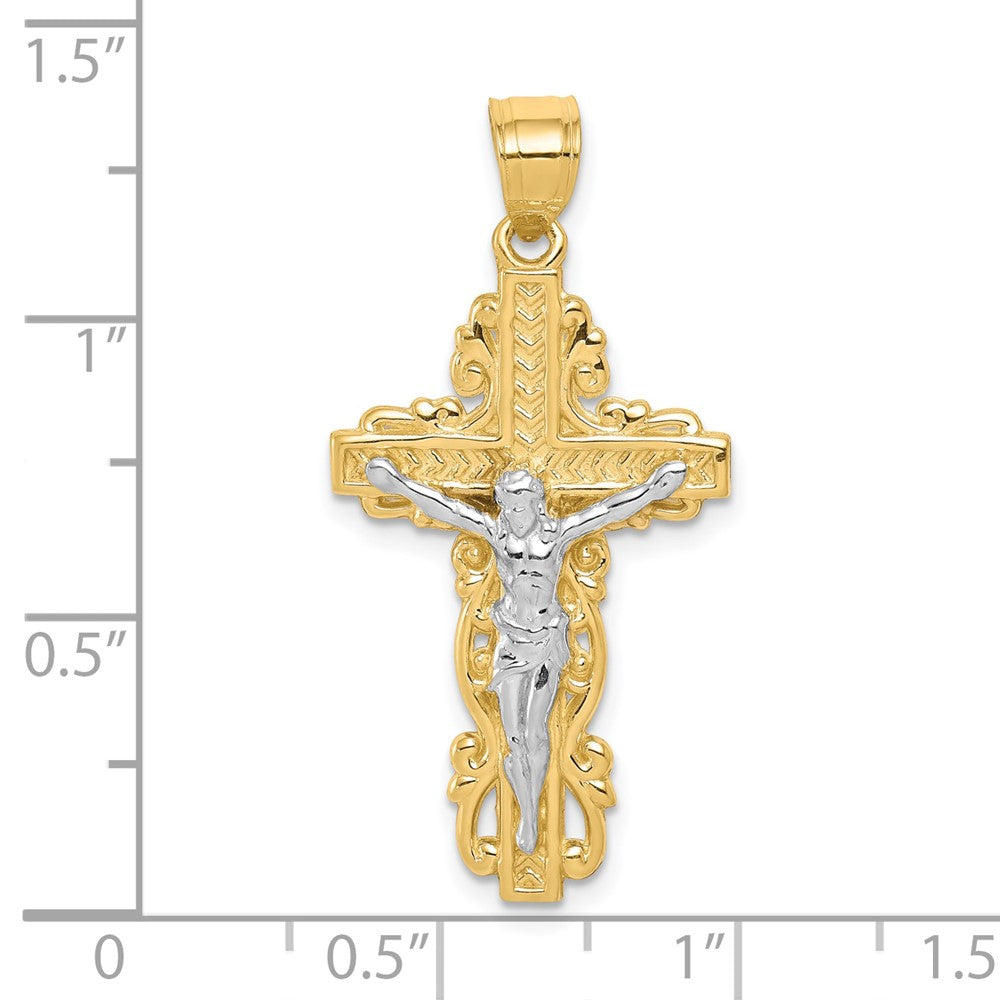 10K Gelb mit Rhodium mit Rhodium Kruzifix Anhänger