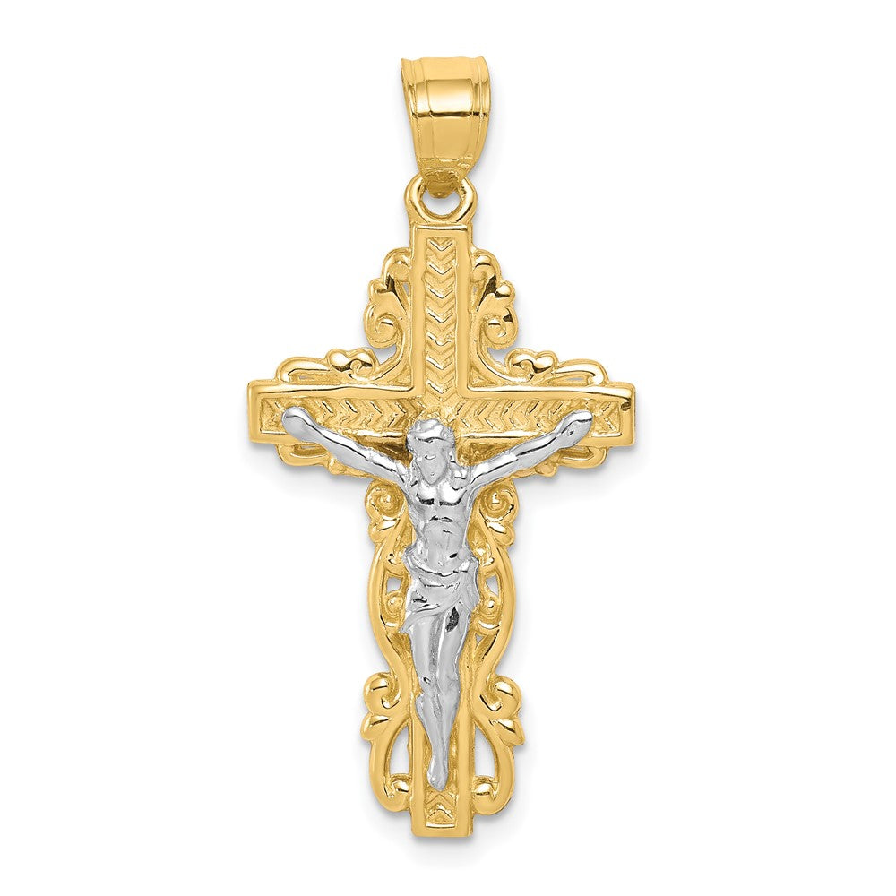 10K Gelb mit Rhodium mit Rhodium Kruzifix Anhänger