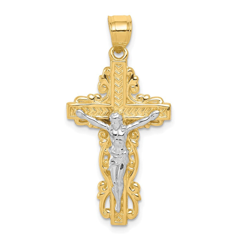 10K Gelb mit Rhodium mit Rhodium Kruzifix Anhänger