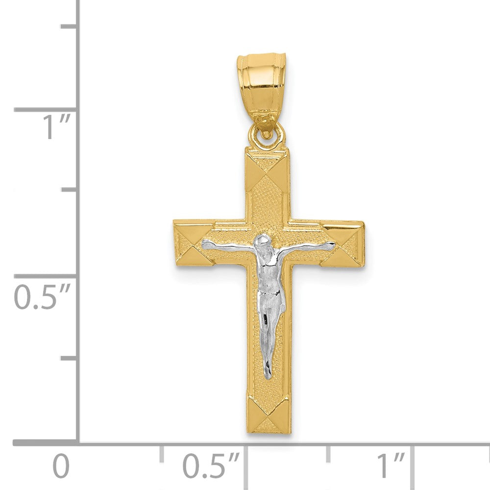 10K Gelb mit Rhodium mit Rhodium Kruzifix Anhänger