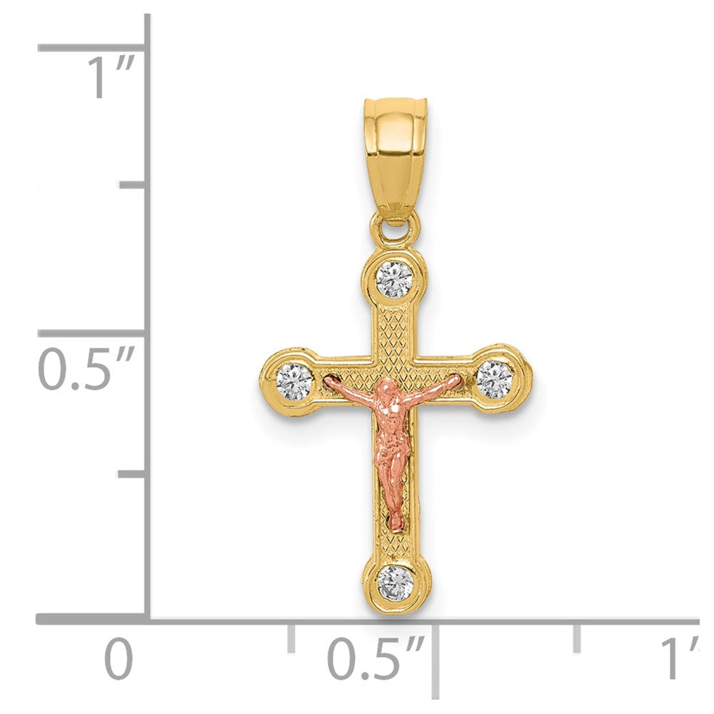 10K Bicolor 10K Bicolor Gelb und Roségold Zirkonia Kruzifix Anhänger