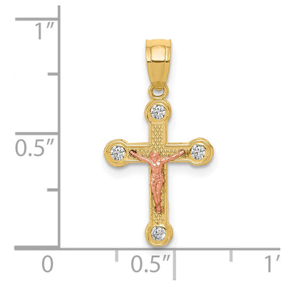 10K Bicolor 10K Bicolor Gelb und Roségold Zirkonia Kruzifix Anhänger
