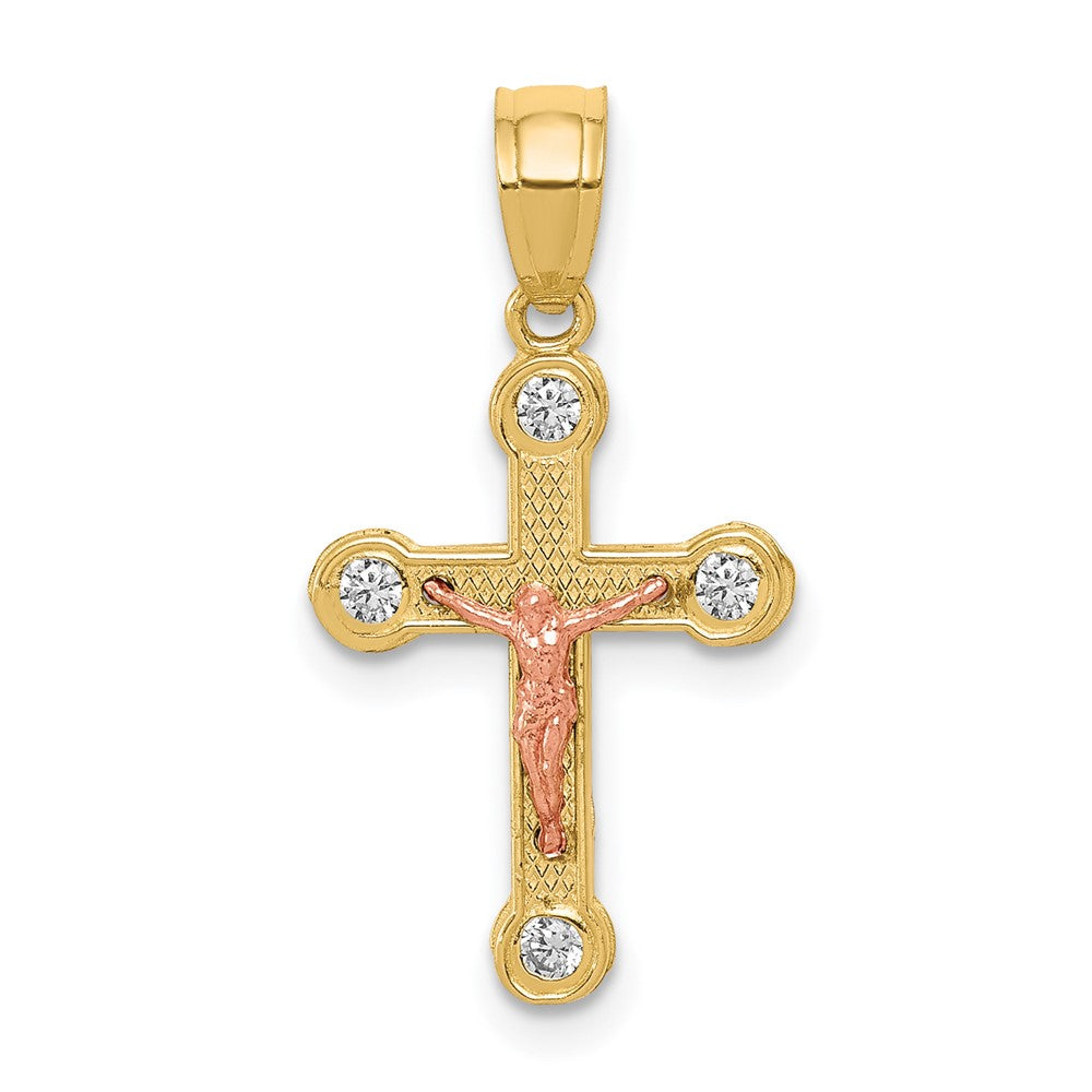 10K Bicolor 10K Bicolor Gelb und Roségold Zirkonia Kruzifix Anhänger