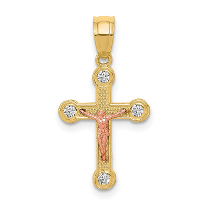 10K Bicolor 10K Bicolor Gelb und Roségold Zirkonia Kruzifix Anhänger