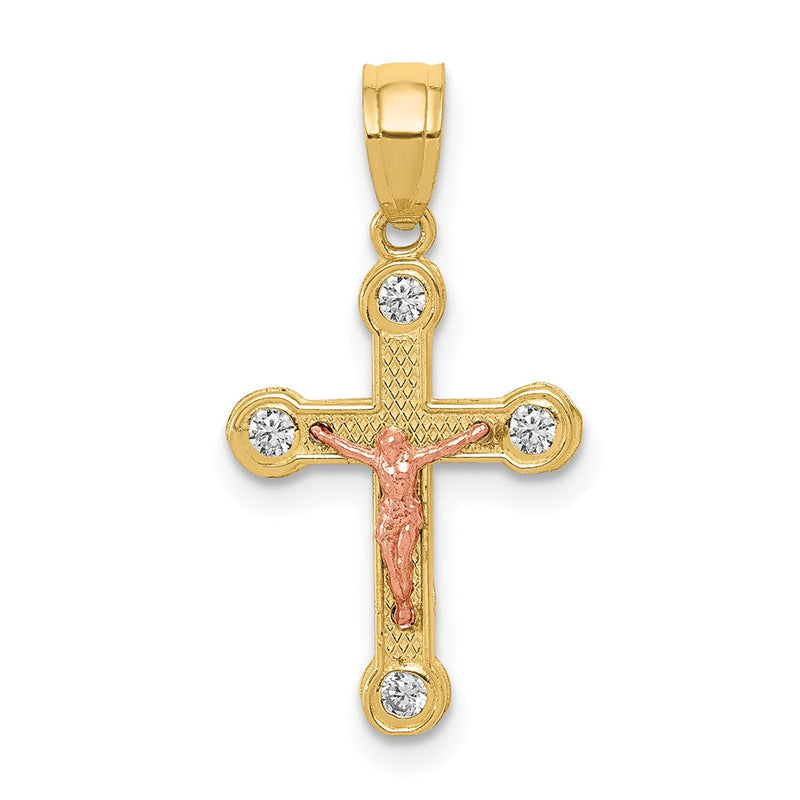 10K Bicolor 10K Bicolor Gelb und Roségold Zirkonia Kruzifix Anhänger