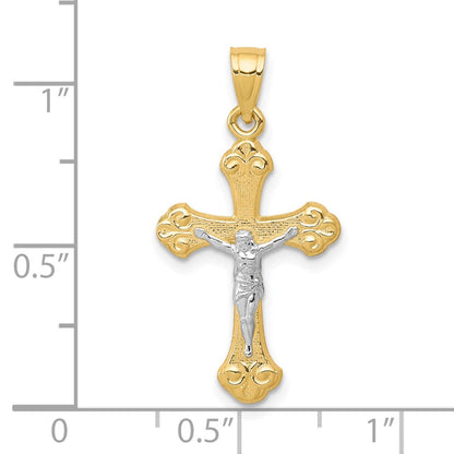 10K Gelb mit Rhodium Kruzifix Anhänger