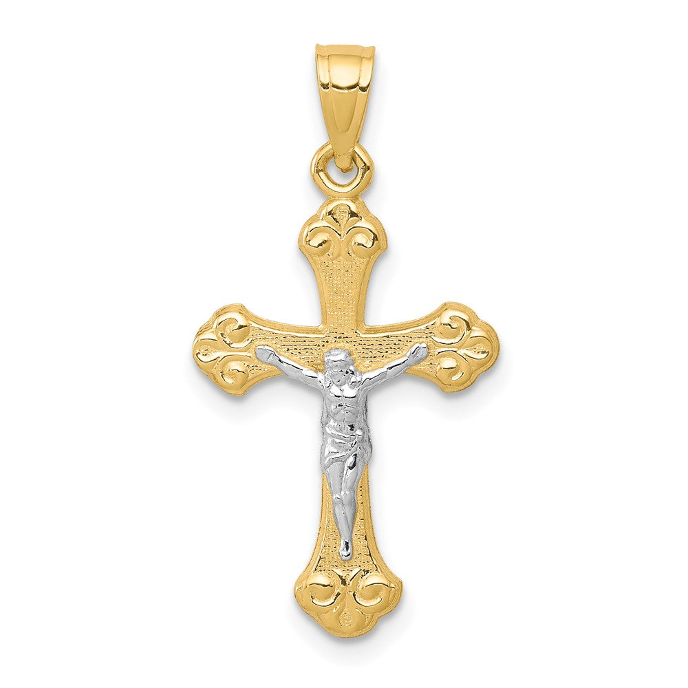 10K Gelb mit Rhodium Kruzifix Anhänger