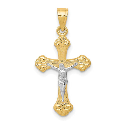 10K Gelb mit Rhodium Kruzifix Anhänger