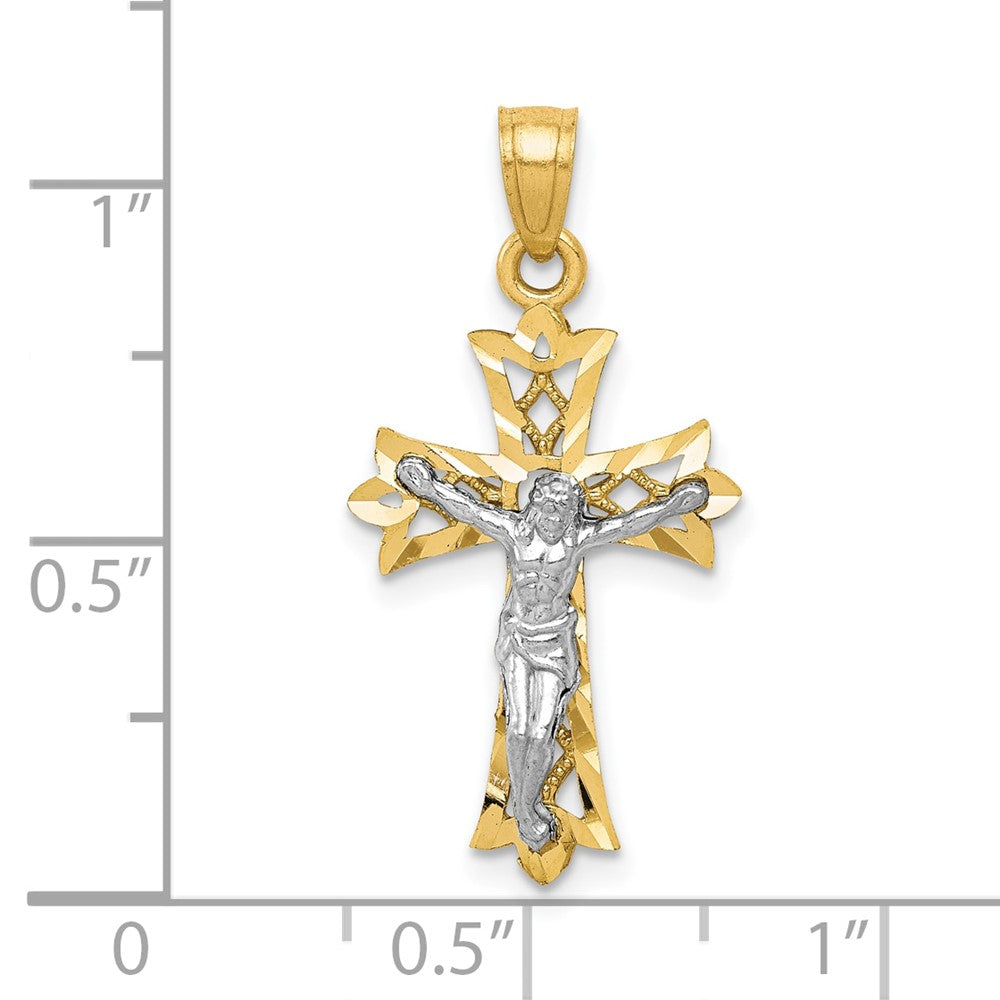 10K Gelb mit Rhodium Filigran Kruzifix Anhänger
