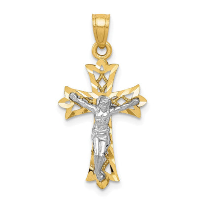 10K Gelb mit Rhodium Filigran Kruzifix Anhänger