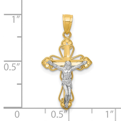 10K Gelb mit Rhodium Filigran Kruzifix Anhänger