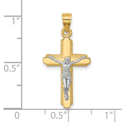 10K Gelb mit Rhodium Kruzifix Anhänger