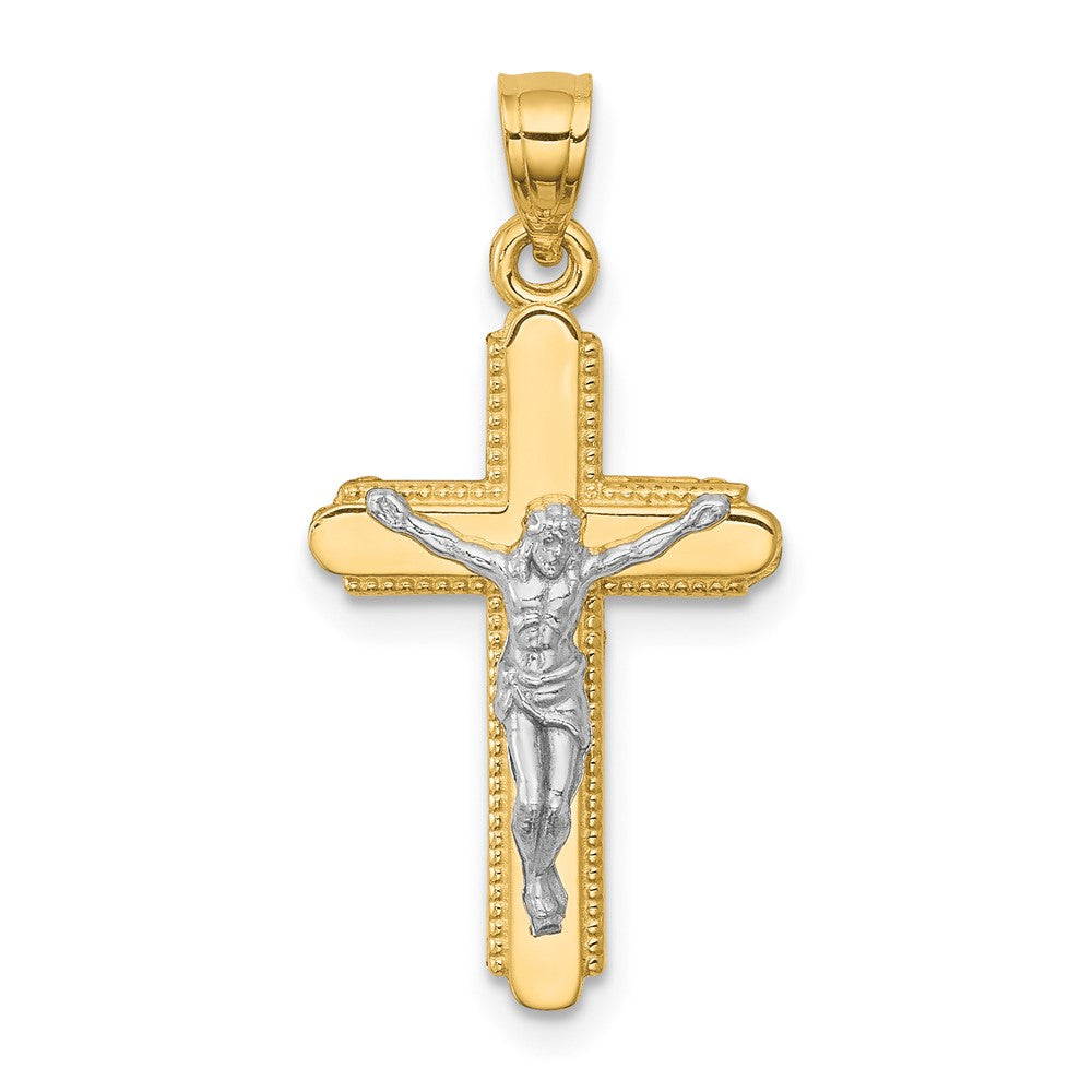 10K Gelb mit Rhodium Kruzifix Anhänger