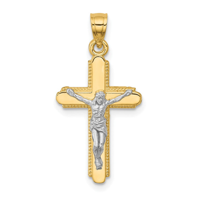 10K Gelb mit Rhodium Kruzifix Anhänger
