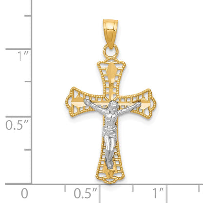 10K Gelb mit Rhodium Diamantiert Kruzifix Anhänger