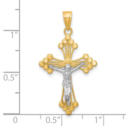10K Gelb mit Rhodium & Rhodium Kruzifix Anhänger
