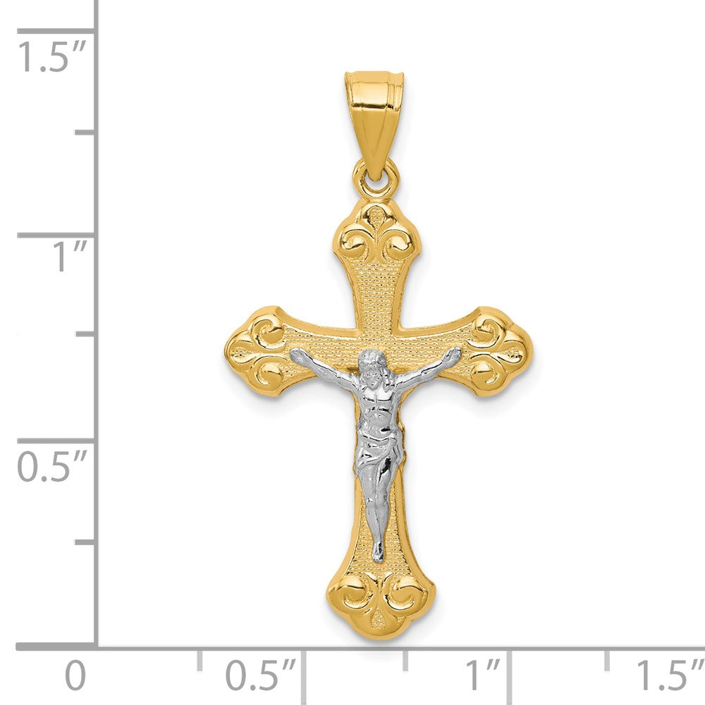10K Gelb mit Rhodium Kruzifix Anhänger