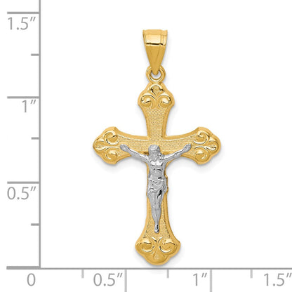 10K Gelb mit Rhodium Kruzifix Anhänger