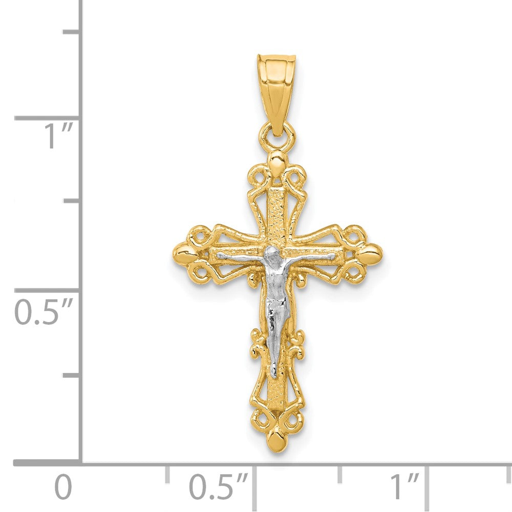 10K Gelb mit Rhodium Kruzifix Anhänger