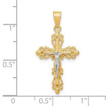 10K Gelb mit Rhodium Kruzifix Anhänger