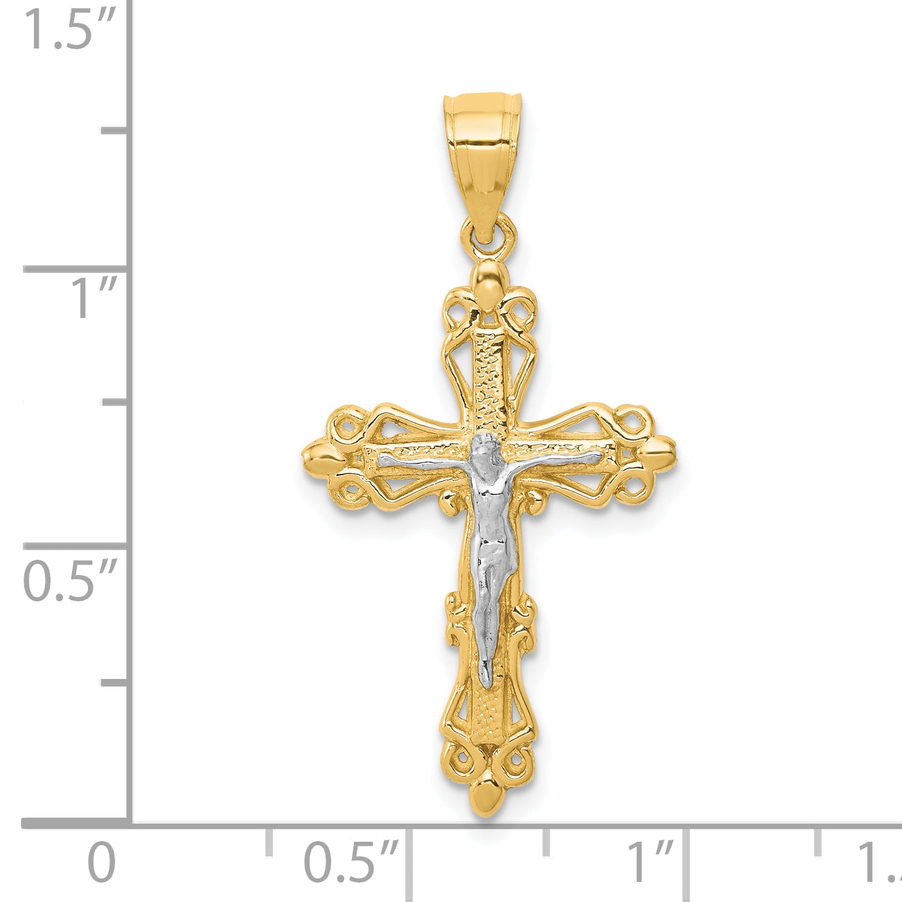 10K Gelb mit Rhodium Kruzifix Anhänger