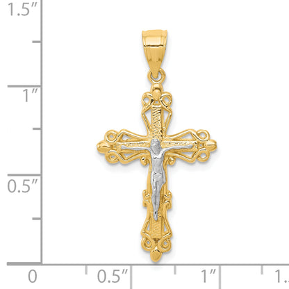 10K Gelb mit Rhodium Kruzifix Anhänger