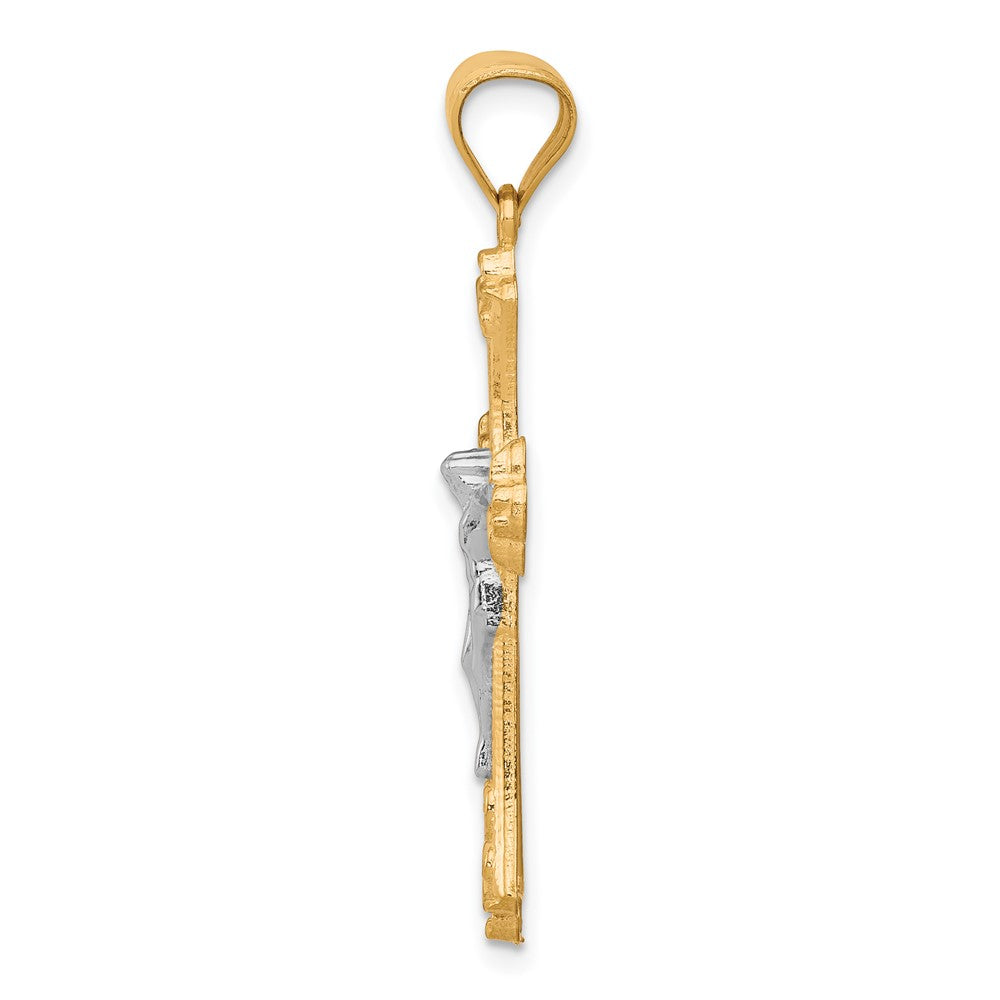 10K Gelb mit Rhodium Fleur De Lis Kruzifix Anhänger