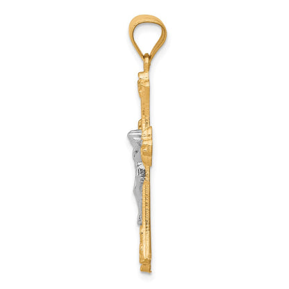 10K Gelb mit Rhodium Fleur De Lis Kruzifix Anhänger