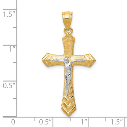 10K Gelb mit Rhodium Passion Kruzifix Anhänger