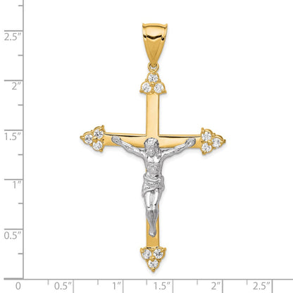 10K Gelb mit Rhodium 10K mit Rhodium Zirkonia Kruzifix Anhänger