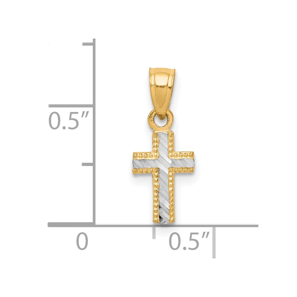 10K Gelb mit Rhodium mit Rhodium Winzig Diamantiert Kreuz Anhänger