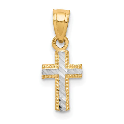 10K Gelb mit Rhodium mit Rhodium Winzig Diamantiert Kreuz Anhänger